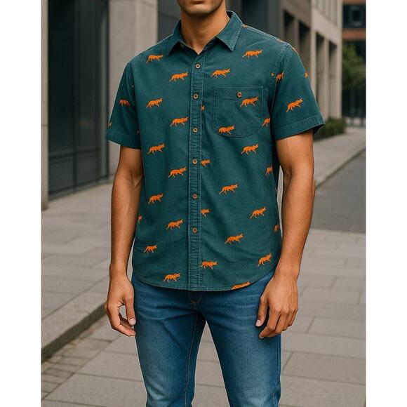 Sovereign Code Other - Sovereign Code Mens Short Sleeve Button down Shirt with foxes Mens Large